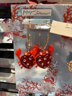 Betsey Johnson Red Crab Heart Hoop Earrings